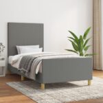 Bed Frame Dark Grey 107x203cm King Single Size Fabric