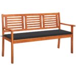 3-Seater Garden Bench with Cushion 150cm Solid Eucalyptus Wood