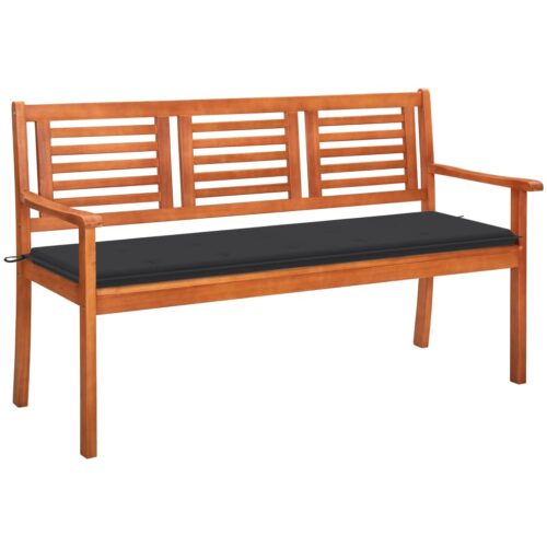 3-Seater Garden Bench with Cushion 150cm Solid Eucalyptus Wood