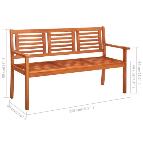 3-Seater Garden Bench with Cushion 150cm Solid Eucalyptus Wood - Image 10