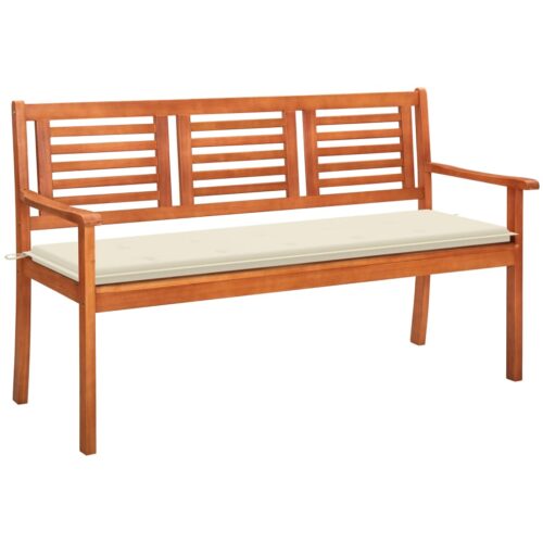 3-Seater Garden Bench with Cushion 150cm Solid Eucalyptus Wood