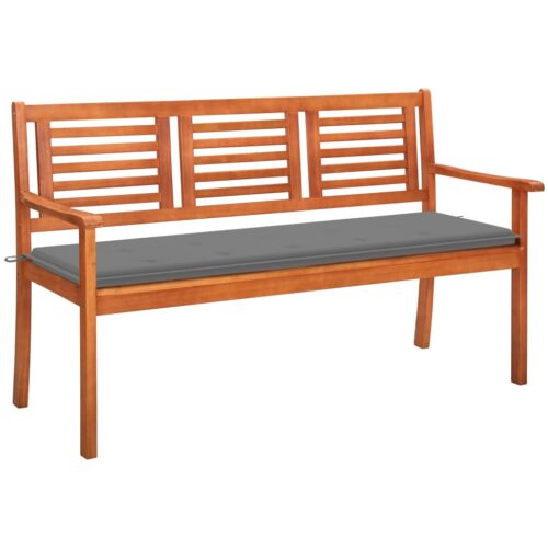 3-Seater Garden Bench with Cushion 150cm Solid Eucalyptus Wood