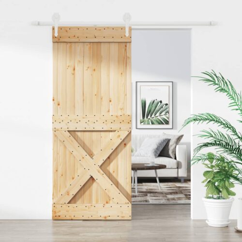 Sliding Barn Door Hardware Track Set Bedroom Closet 100x210cm Solid Pine Wood