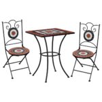 3-Piece Mosaic Bistro Set Ceramic Tile Terracotta White