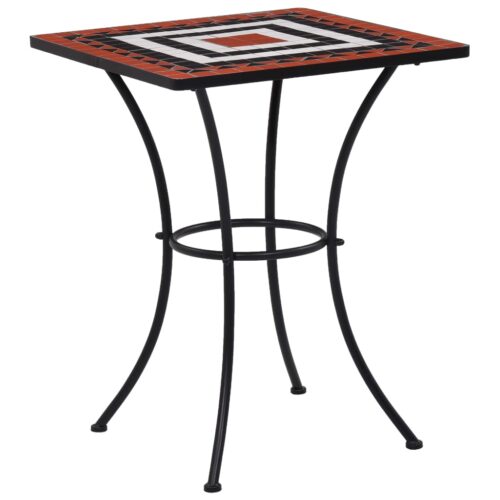3-Piece Mosaic Bistro Set Ceramic Tile Terracotta White - Image 2