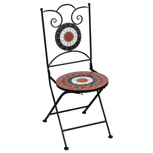 3-Piece Mosaic Bistro Set Ceramic Tile Terracotta White - Image 3