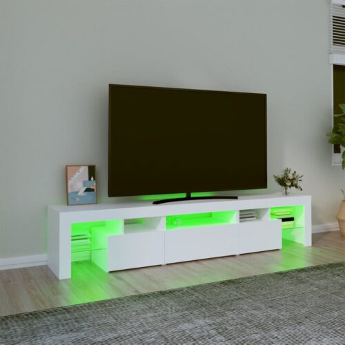 RGB LED Lights TV Cabinet Entertainment Unit Table Stand Storage Rack Shelf Wooden White 200x36.5x40cm - Image 5