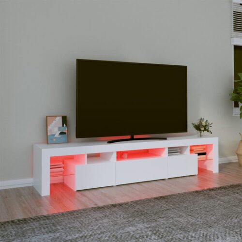 RGB LED Lights TV Cabinet Entertainment Unit Table Stand Storage Rack Shelf Wooden White 200x36.5x40cm - Image 6