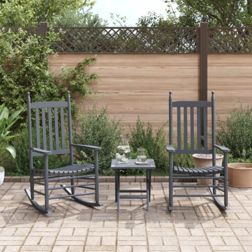 Rocking Chairs with Curved Seats 2pcs Grey Solid Wood Poplar - Image 9