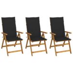 Folding Garden Chairs 3pcs with Cushions Solid Acacia Wood
