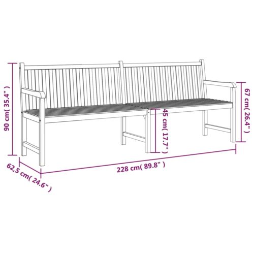 Garden Bench 228cm Solid Teak Wood - Image 9