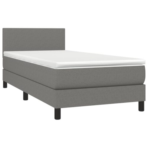 Box Spring Bed with Mattress&LED Dark Grey 100x200cm Fabric - Image 4