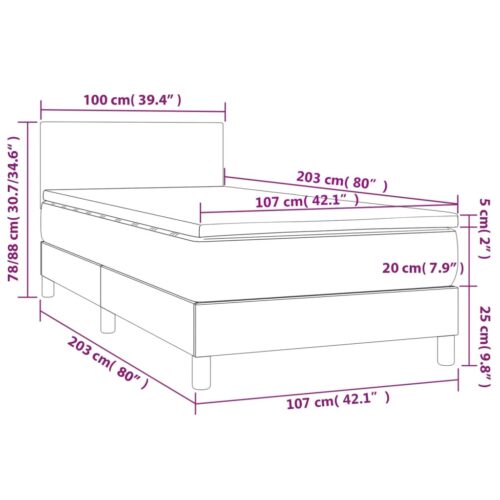 Box Spring Bed with Mattress&LED Dark Grey 100x200cm Fabric - Image 8