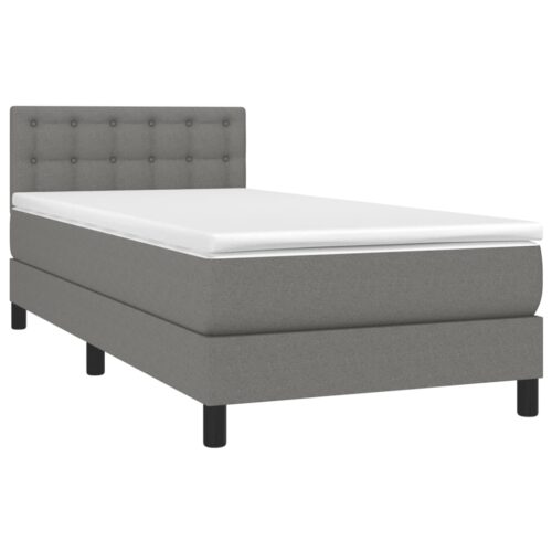 Box Spring Bed with Mattress&LED Dark Grey 100x200cm Fabric - Image 4