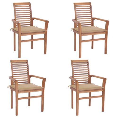 Dining Chairs 4pcs with Beige Cushions Solid Teak Wood - Image 13