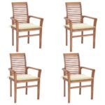 Dining Chairs 4pcs with Cream Cushions Solid Teak Wood