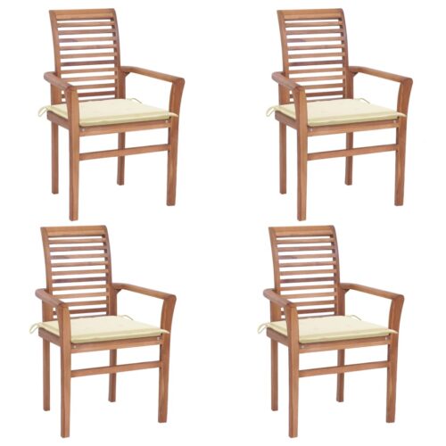 Dining Chairs 4pcs with Cream Cushions Solid Teak Wood