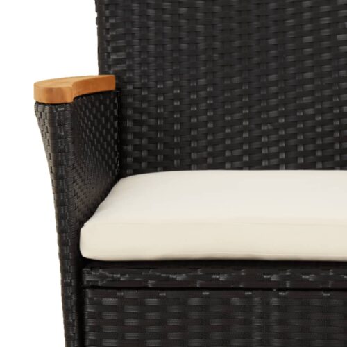 3-Piece Garden Bistro Set with Cushions Black Poly Rattan Wicker Outdoor Patio Furniture - Image 6