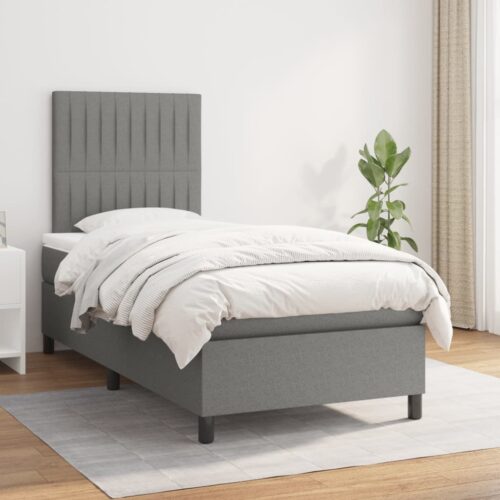 Box Spring Bed with Mattress Dark Grey 106x203cm King Single Size Fabric