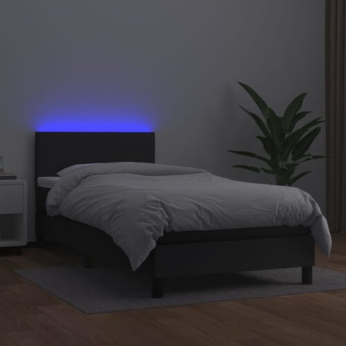 Box Spring Bed with Mattress&LED Black 100x200cm Faux Leather - Image 3