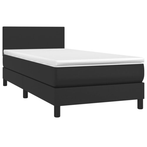 Box Spring Bed with Mattress&LED Black 100x200cm Faux Leather - Image 4