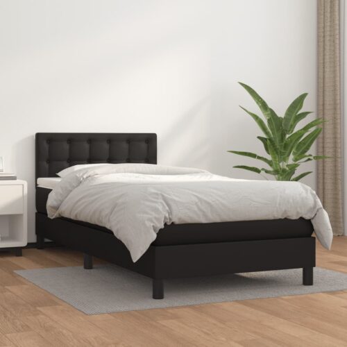 Box Spring Bed with Mattress Black 100x200cm Faux Leather - Image 8