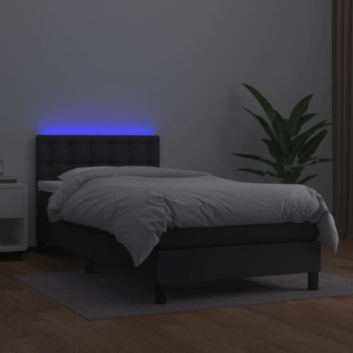 Box Spring Bed with Mattress&LED Black 100x200cm Faux Leather - Image 3