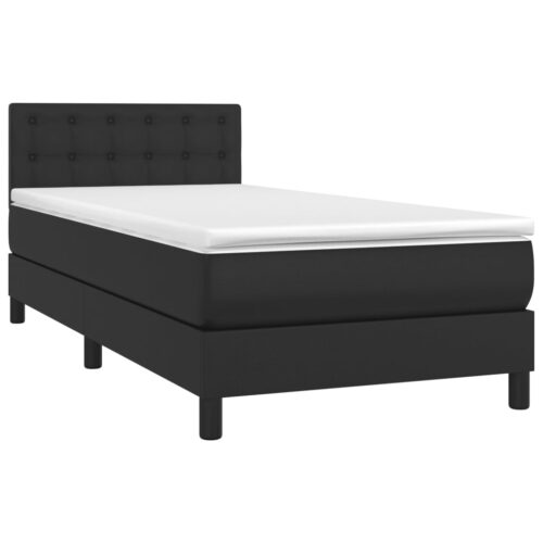 Box Spring Bed with Mattress&LED Black 100x200cm Faux Leather - Image 4