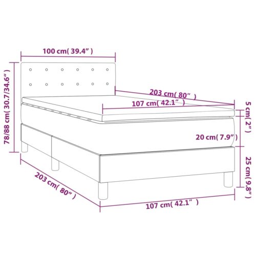 Box Spring Bed with Mattress&LED Black 100x200cm Faux Leather - Image 8