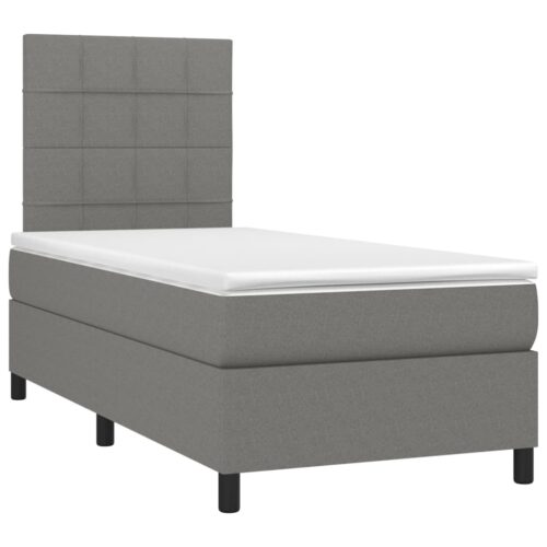 Box Spring Bed with Mattress Dark Grey 106x203cm King Single Size Fabric - Image 3