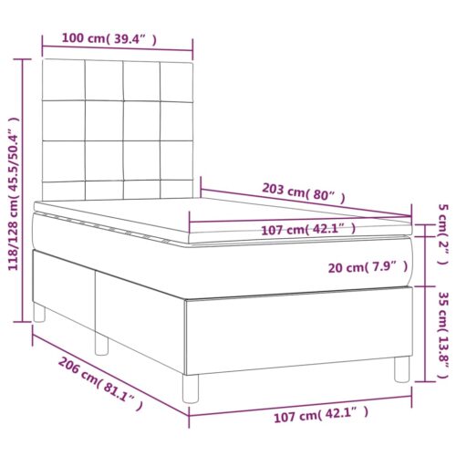 Box Spring Bed with Mattress Dark Grey 106x203cm King Single Size Fabric - Image 7