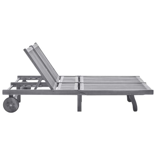 2-Person Garden Sun Lounger with Cushion Grey Solid Acacia Wood - Image 2