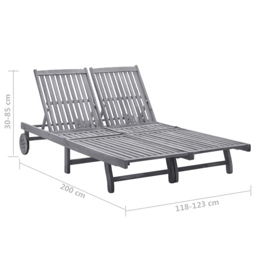 2-Person Garden Sun Lounger with Cushion Grey Solid Acacia Wood - Image 6