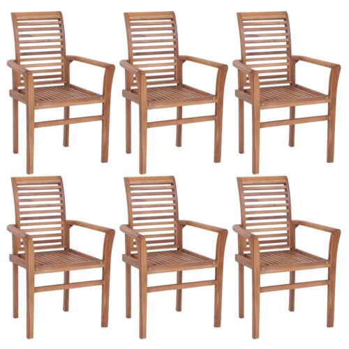Stacking Dining Chairs 6pcs Solid Teak Wood