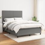 Box Spring Bed with Mattress Dark Grey 137x187cm Double Size Fabric