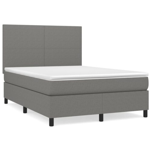 Box Spring Bed with Mattress Dark Grey 137x187cm Double Size Fabric - Image 2