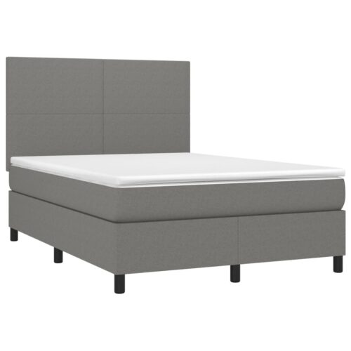 Box Spring Bed with Mattress Dark Grey 137x187cm Double Size Fabric - Image 3