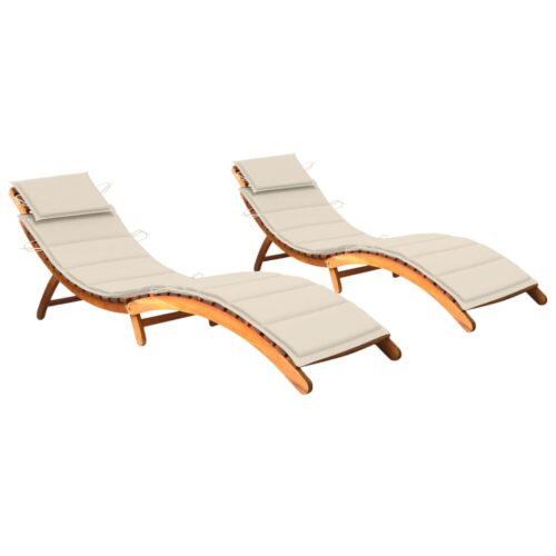 Sun Loungers 2pcs with Cushions Solid Wood Acacia