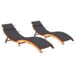 Sun Loungers 2pcs with Cushions Solid Wood Acacia