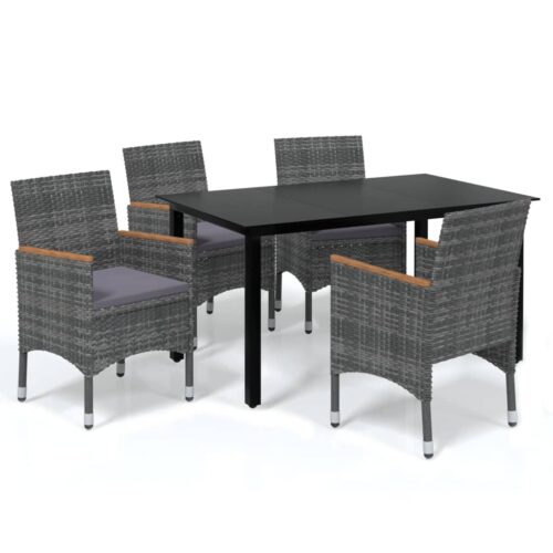 5-Piece Garden Dining Set with Cushions Poly Rattan Wicker Outdoor Patio Furniture Grey