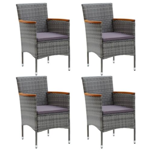 5-Piece Garden Dining Set with Cushions Poly Rattan Wicker Outdoor Patio Furniture Grey - Image 3