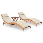 Sun Loungers 2pcs with Table Cushions Solid Wood Acacia