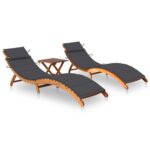 Sun Loungers 2pcs with Table Cushions Solid Wood Acacia