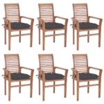 Dining Chairs 6pcs with Anthracite Cushions Solid Teak Wood