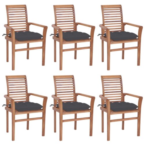 Dining Chairs 6pcs with Anthracite Cushions Solid Teak Wood