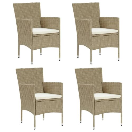 5-Piece Garden Dining Set with Cushions Poly Rattan Wicker Outdoor Patio Furniture Beige - Image 3