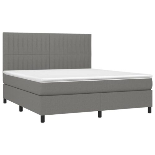 Queen Bed Frame with Mattress & Topper Set Fabric Dark Grey 153x203cm - Image 3