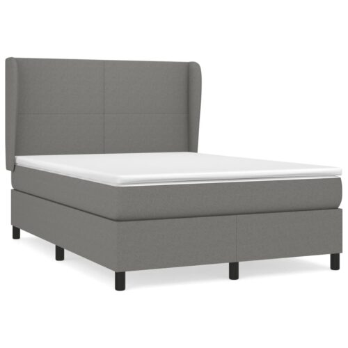 Box Spring Bed with Mattress Dark Grey 137x187cm Double Size Fabric - Image 2