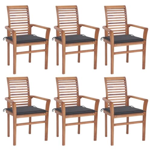 Dining Chairs 6pcs with Anthracite Cushions Solid Teak Wood - Image 13