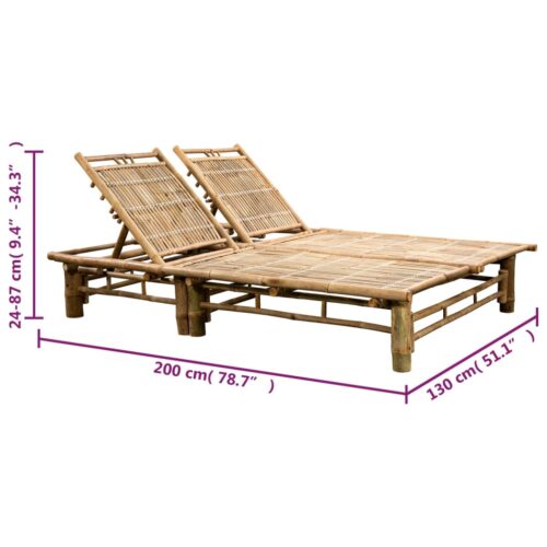 2-Person Sun Lounger with Cushions Bamboo - Image 11